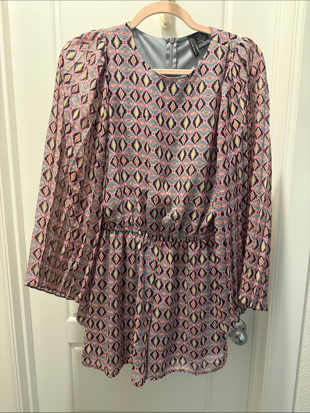 Fire Los Angeles Wide-Leg Flowy Romper - Pink, Gray, Black Pattern